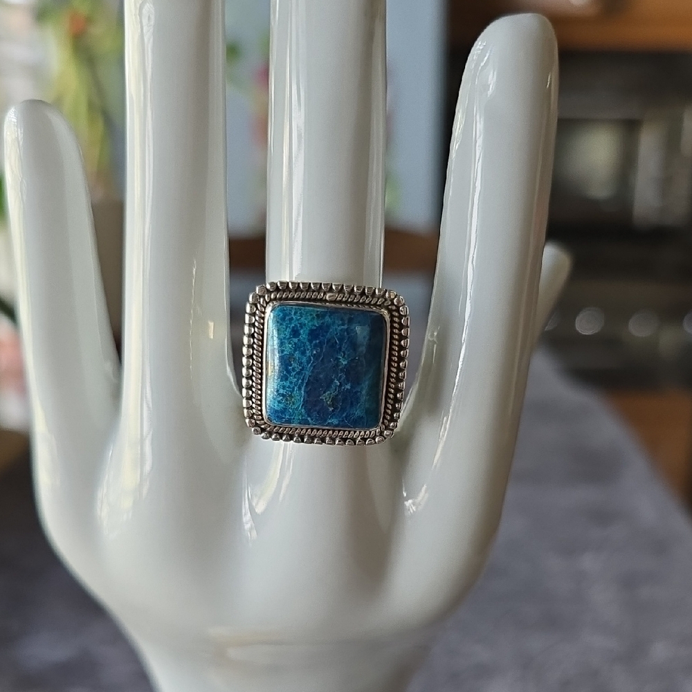 925 Sterling Silver Shattuckite Ring~Sz 9
